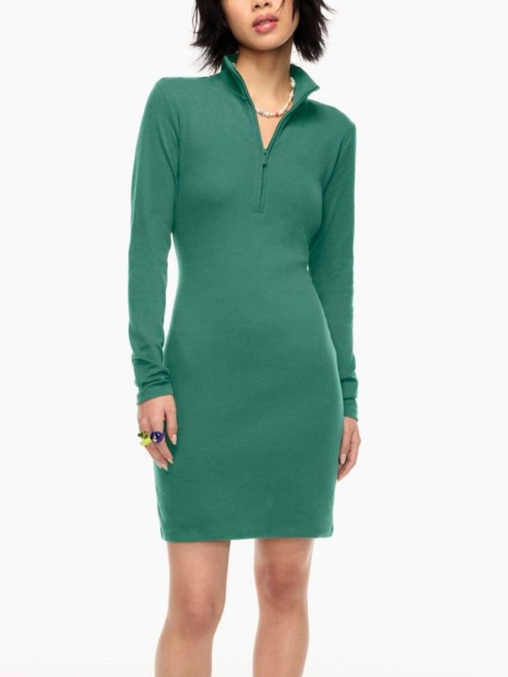 SUNDAY BEST Sweater Dress Womens Small Green Mock Neck Half Zip Bodycon Mini‎